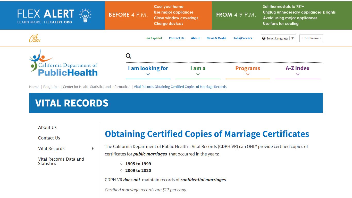 Vital Records Obtaining Certified Copies of Marriage Records - California